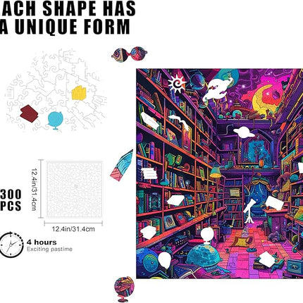 Wooden Jigsaw Puzzle for Adults - Challenging 300 Piece Puzzle with Cool Shapes - Mind Bending Brain Teaser Collection (Chaos Chronicles)