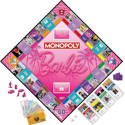 Monopoly: Barbie Edition Board Game, Ages 8+, 2-6 Players, Fun Family Games for Kids and Adults, with 6 Barbie-Themed Pink Zinc Tokens, Kids Gifts
