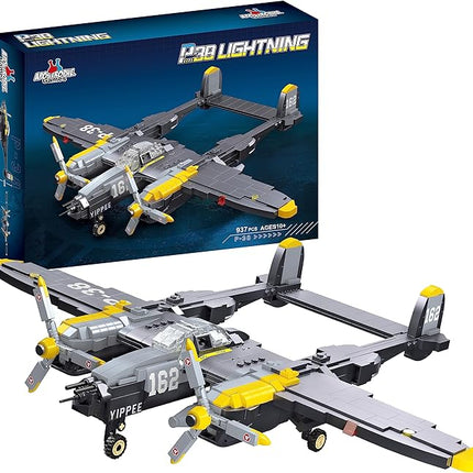 Apostrophe Games P-38 Lightning Aircraft Building Block Set - 937 Pieces - Air Force Fighter Plane Toy Set – for Kids and Adults – Compatible with All Building Bricks