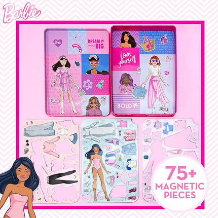 Barbie D.I.Y. Magnetic Play Set, 75 Pieces, 3 Magnetic Dolls, Crafts for Kids Ages 4-8, 4 Year Old Girl Birthday Gifts, Girl Toys, Cute Travel Toy, Fun Airplane Activities, Pretend Play for Girls