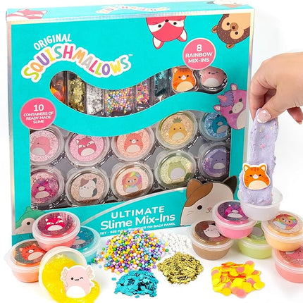 Squishmallows Original Ultimate Slime Mix'Ins, 10-Pack, Glitter & Cloud Slime, 8 Fun Slime Add Ins, Pre-Made Slime for Kids, Crunchy Slime, Slime Bulk, Great 6 Year Old Toys, Super Soft Sludge Toy