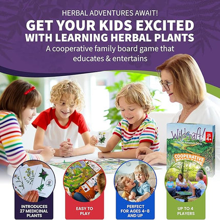 Wildcraft! an Herbal Adventure Cooperative Board Game - Learn 25 Herbs with No Reading Required - Educational Game for Kids 4+ & Families - Includes 3 Printable PDFs, Coloring Book & Plant Guide