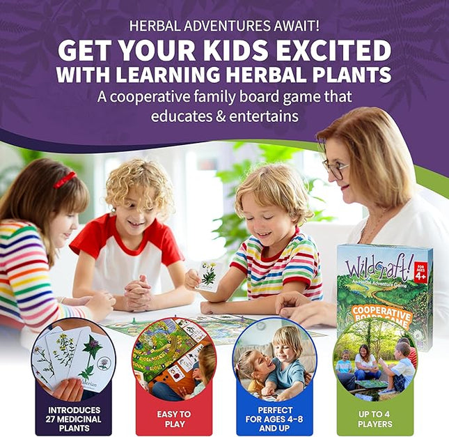 Wildcraft! an Herbal Adventure Cooperative Board Game - Learn 25 Herbs with No Reading Required - Educational Game for Kids 4+ & Families - Includes 3 Printable PDFs, Coloring Book & Plant Guide