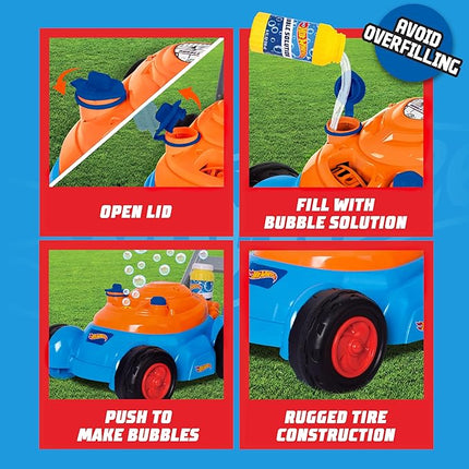 Hot Wheels™ Bubble Lawn Mower for Toddlers, Bubble Blowing Machines, Indoor/Outdoor Gardening Toy, Birthday Gift for Prechool Girls and Boys, No Batteries Required, Includes Bubble Solution, 2+