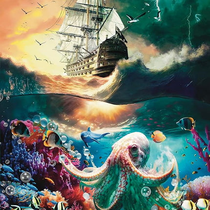 Premium 1000 Piece Jigsaw Puzzle for Adults -27x20 Unique Marine Artwork Pirate shipoctopus Puzzle - Unique Brain Teaser, Difficult and Challenge Large Puzzle Game Toys Gift…
