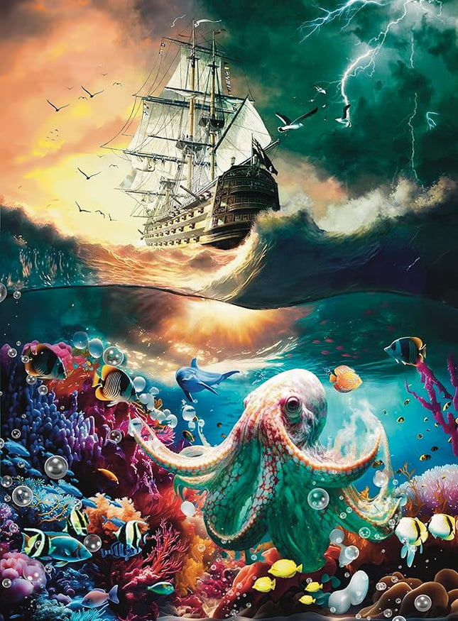 Premium 1000 Piece Jigsaw Puzzle for Adults -27x20 Unique Marine Artwork Pirate shipoctopus Puzzle - Unique Brain Teaser, Difficult and Challenge Large Puzzle Game Toys Gift…