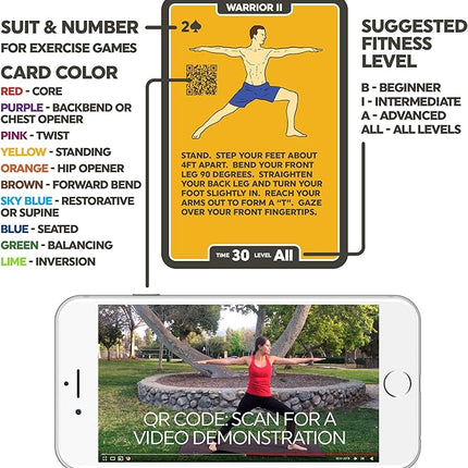 Stack 52 Yoga Exercise Cards: Designed by Certified Yoga Instructor. Video Instructions Included. Beginner to Advanced Poses and Asana Workout Games. Improve Fitness and Flexibility. (Base Deck)