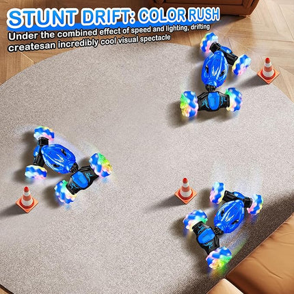Remote Control Car for Boys 4-7 2.4ghz 4WD Rc Car 360° Rotate Transform Drift with Lights,All Terrains Rc Stunt Car Toys for Boys 6-8 8-12 Birthday