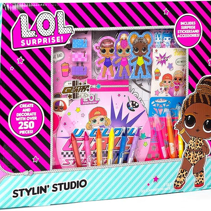 L.O.L. Surprise! Stylin' Studio by Horizon Group USA,Decorate LOL Surprise Paper Dolls With 250+ Accessories - DIY Activity Book, Scratch Art,Sticker Sheet,Coloring Pages,Markers,Crayons & More, Pink