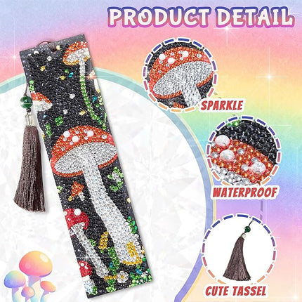 Diamond Painting Bookmark Shape Rhinestone Crystal DIY Diamond Drawing Bookmark by Number Embroidery Painting for Valentines Day Crafts Gift (Mushroom 6)