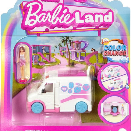 Barbie Mini BarbieLand Doll & Toy Vehicle Set with 1.5-inch Doll, Color-Change Care Clinic Vehicle & Medical Office