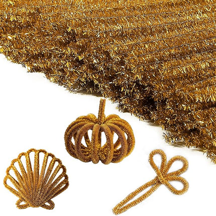 Caydo 200 Pieces Glitter Golden Pipe Cleaners, Thick Fluffy Chenille Stems, Pipe Cleaner Crafts for Arts & Crafts, Perfect for Making Animals, Flowers, and Valentine's Day Decorations