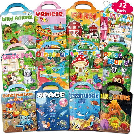 12 Set Reusable Sticker Books for Toddlers 2-4 1-3, Kids 3D Puffy Sticker Activity Books, Birthday Party Favors Goodie Bags Stuffer