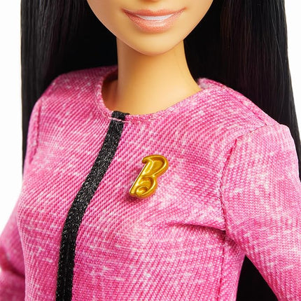 Barbie Careers Doll & Accessories, Future Leader with Black Hair Wearing Outfit with 2 Golden Bracelets & “B” Pin, Includes Sticker for Kids