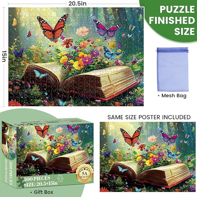 Jigsaw Puzzle 500 Pieces,Flowers Book 500 Piece Puzzles for Adults Kids Seniors Recycled Cardboard Adult Jigsaw Puzzle 500 Piece Family Activities Great Gift for Family and Friends 20.5 * 15 Inch