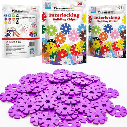 PicassoTiles Building Chip Interlocking Disc Construction Blocks in Purple Color STEM Learning Early Education Toy Engineering Playset Child Brain Development for Toddler Girls Boys Kids Age 3+ PTF108