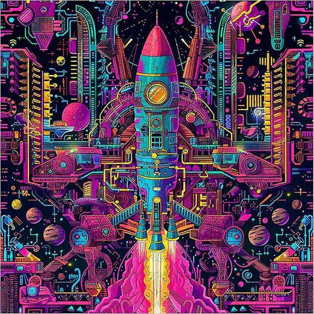 Wooden Jigsaw Puzzle for Adults - Challenging 300 Piece Puzzle with Cool Shapes - Spaceship Rocket Puzzle - Mind Bending Brain Teaser Collection (Galactic Gear)