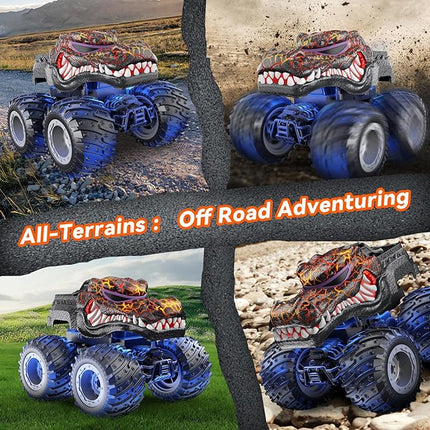 Remote Control Monster Trucks, 2.4GHz All Terrain RC Cars with Light Spray, Birthday Gift for Kids 3 4 5 6 7 8, Toddler Toys for Boys Girls 3+ Year Old