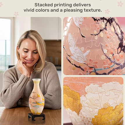 PieceRelax Unique Flower Vase - 3D Puzzle Vase for Adults to Flower Arrangement and Home Decoration Made by 160 Curved and Translucent Plastic Puzzle Pieces - Spring Symphony [S1040]