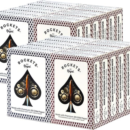 Regal Games [24 Decks] Rockets Bulk Playing Cards Set for Adults & Professionals - Poker Size Standard Decks for Blackjack, Poker, Canasta, Euchre - 310 GSM Linen Finish - Fun & Travel Playing Cards