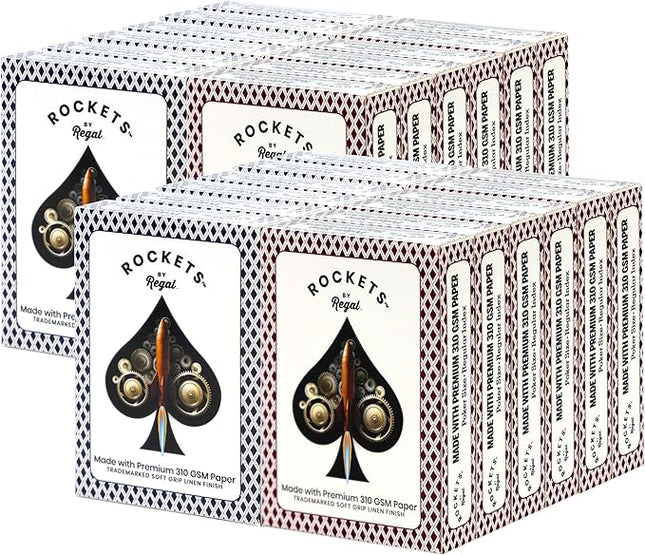 Regal Games [24 Decks] Rockets Bulk Playing Cards Set for Adults & Professionals - Poker Size Standard Decks for Blackjack, Poker, Canasta, Euchre - 310 GSM Linen Finish - Fun & Travel Playing Cards