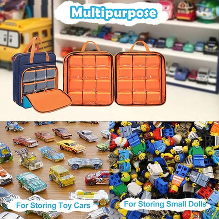CURMIO Toy Cars Carrying Case Compatible with Hot Wheels Up to 99pcs, Portable Car Toy Storage Organizer Bag for 1/64 Scale Toy Cars, Matchbox Cars, Dolls, Mini Toys, Bag Only