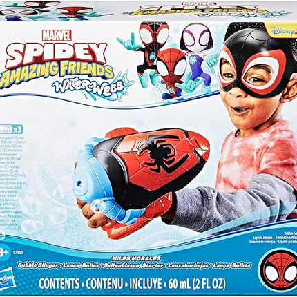Spidey and his Amazing Friends Marvel Water-Webs Miles “Spin” Morales Electronic Bubble Slinger Role Play Set with Mask, Super Hero Toys for Kids, Ages 3+ (Amazon Exclusive)