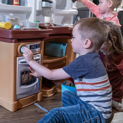 Step2 Fun with Friends Kids Kitchen Playset, Indoor/Outdoor Kitchenette, Interactive Play with Lights and Sounds, Durable Plastic, Includes 25 Piece Toy Accessories, Toddlers 2+ Years Old, Tan