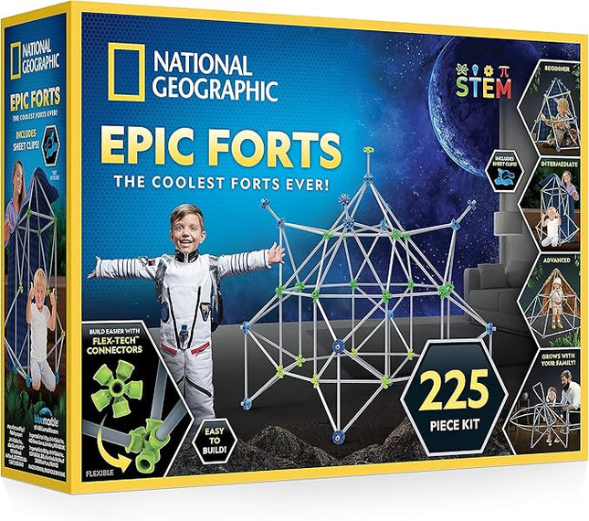 National Geographic Indoor Fort Building Kit - 225 Pieces for Creative Play, STEM Building Toys for Kids Ages 6-12, Blanket Fort (Amazon Exclusive)