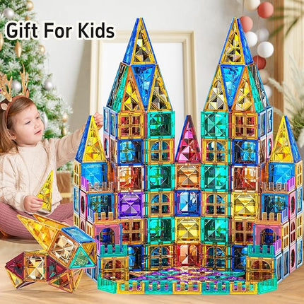 180 PCS Magnetism Blocks Tiles for Kids Ages 3 4 5 6 7 8+, Building Set for Toddlers 3-5 4-8, Stacking Blocks, Educational Construction Toy for Boys and Girls, Creative Play Birthday Gifts 2-4