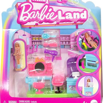 Barbie Mini BarbieLand Collectible Hair Salon Playset with 1.5-Inch Doll, Style Station with Mirror, Shampoo Area and Reception Desk for Storytelling Play