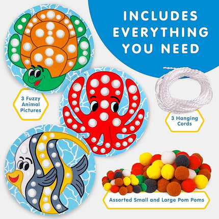 Blue Marble National Geographic Kids Pom Poms Arts and Crafts Kit - Pom Pom Animals Toddler Craft Kit, Preschool Art, Toddler Crafts Ages 3-5, Crafts for Toddlers 2-4 Years, Pom Pom Pictures