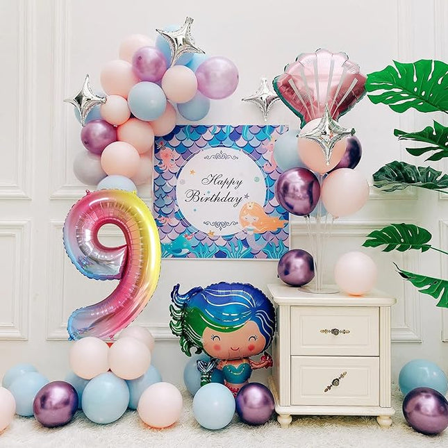 Smlpuame 40 Inch Number Balloons 0-9 Rainbow Gradient Large Number 9 Balloons, Digital Balloons for Birthday Party Celebration Decorations, Helium Foil Number Balloons for Wedding Anniversary