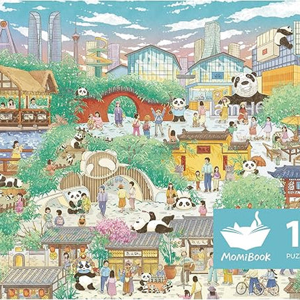 MOMIBOOK Puzzles for Adults 1000 Pieces Jigsaw Puzzles of Chengdu Panda Guide, Painting Image Chinese Difficult Challenging Hard Impossible Puzzle Unique Funny Party Christmas Birthday Gifts