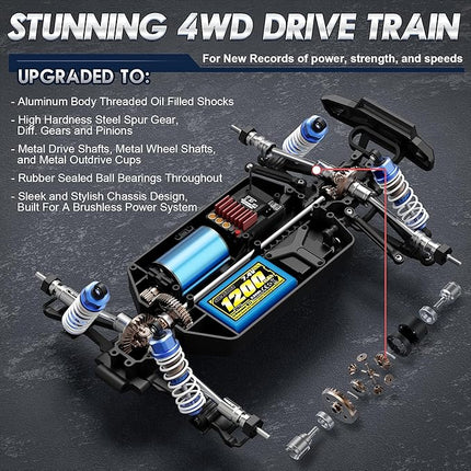 HAIBOXING Brushless RC Car 16890A 1/16 Scale 4X4 Fast Remote Control Truck 48 KM/H Top Speed, Hobby RC Cars for Adults and Boys All Terrain Off-Road Truck with Spare Paddle Tires for Sand Land