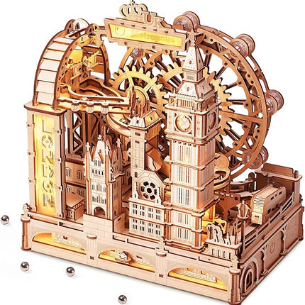 ROKR Marble Travel London, 3D Wooden Puzzles for Adults, Marble Run Kit Adults to Build, 3D Wooden Puzzle with LED, Unique Gift for Men Women