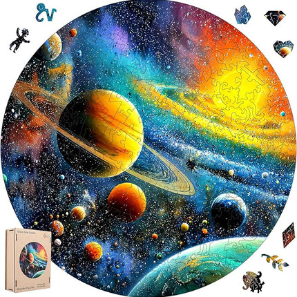 Wooden Puzzle Solar System 200 Pieces - Colorful Space Puzzle for Adults and Students, Educational Astronaut Theme, Perfect Birthday or Graduation Gift，11.2x11.3 in