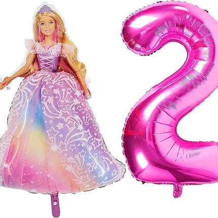Toyland® Foil Barbie Balloon Pack - 1 x 42" Character Shape Balloon & 1 x 40" Number Balloon - Kids Party Decorations