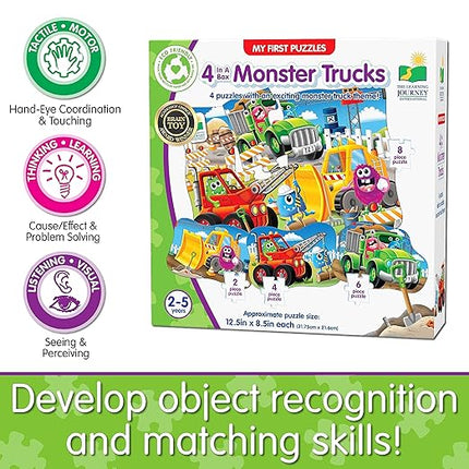 Learning Journey International LLC My First 4-in-A-Box Puzzle – Monster Truck – Educational Toddler Toys & Gifts for Boys & Girls Ages 2 and Up, Multi