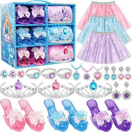 Princess Dress Up Toys & Jewelry Boutique, Costumes Set incl Color Skirts, Shoes, Crowns, Accessories, Girls Role Play Gift for 3 4 5 6 Year Old Girl Toddler B-Day Party Favors