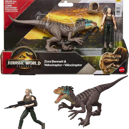 Mattel Jurassic World Rebirth Human & Dinosaur Figure Pack, Zora Bennett & Velociraptor, Movie-Accurate 3.75 Inch Scale, Posable Collectible
