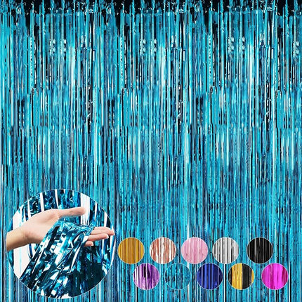 2 Pack Baby Blue Foil Fringe Curtains Door Streamers Party Decorations 3.3 x 8.2 ft, Tinsel Curtain Fringe Backdrop for Parties, Door Fringe Birthday Streamers, Photo Booth Backdrops, Party Decor