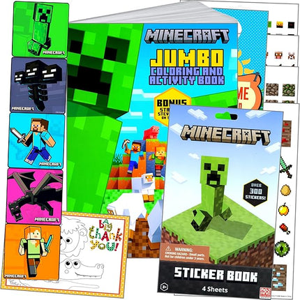 Minecraft Coloring and Stickers Activity Set with Minecraft Stickers, Coloring Book, Door Hanger, and Thank You Postcard Craft