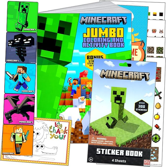 Minecraft Coloring and Stickers Activity Set with Minecraft Stickers, Coloring Book, Door Hanger, and Thank You Postcard Craft