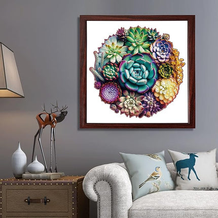 Mys Aurora Wooden Jigsaw Puzzles - Mandala Succulent Plants, 200 Piece Luxurious Shaped Wooden Puzzles for Adults and Kids, Family Game, Medium 11.3'' x 10.9''