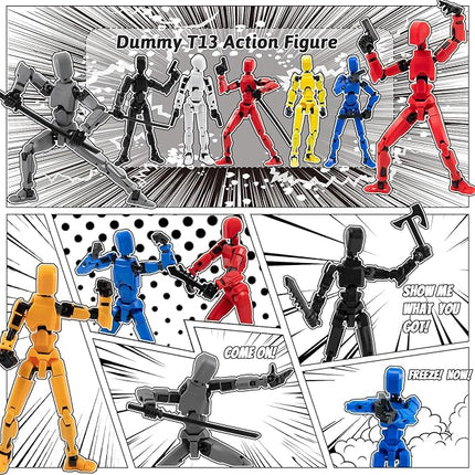 4PCS Assembled Titan T-13 Action Figures Set - Robot Action Figure Fidget Toys for Boys Lucky Dummy Nova N13 Anime Figures with Multi Movable Joints Toys for Kids (White+Black+Grey+Blue)