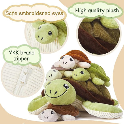IKASA Mommy Sea Turtle Stuffed Animal Mom and Baby Plush Toy, Cute 15" Soft Small Mama Family Set with Little Babies,Gifts for Kid (Sea Turtle)