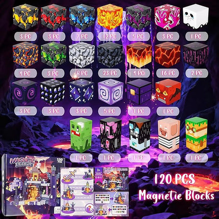 Magnetic Blocks, 120 PCS Magnetic Building Blocks, STEM Constructions Magnet Blocks for Boys Girls Age 3 4 5 6 7 8 9 10, Sensory Stacking Toy Christmas Birthday Gifts for Kids