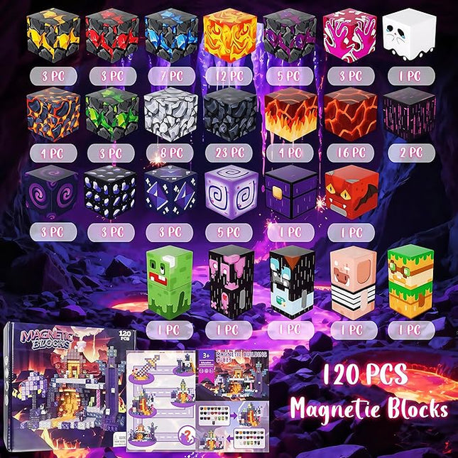 Magnetic Blocks, 120 PCS Magnetic Building Blocks, STEM Constructions Magnet Blocks for Boys Girls Age 3 4 5 6 7 8 9 10, Sensory Stacking Toy Christmas Birthday Gifts for Kids