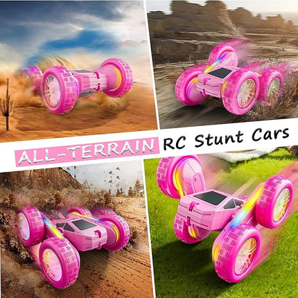 RC Stunt Car, Rmote Control Car for Gilrs, Double-Sided RC Crawler with 4 USB-C Batteries, 360° Rotating Drift Car, 2.4GHz Truck Toy for Kids 4-8+ Years